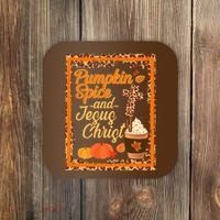 Pumpkin Spice And Jesus Christ Autumn Fall Leopard Print Coaster thumb 0