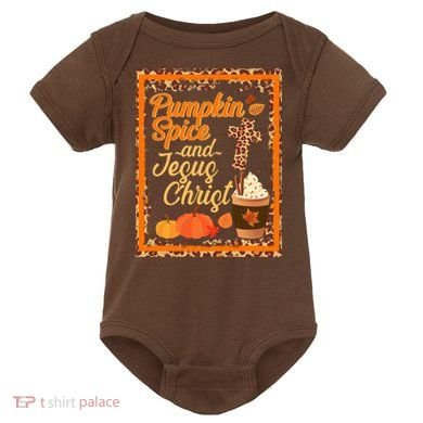 Pumpkin Spice And Jesus Christ Autumn Fall Leopard Print Baby Bodysuit