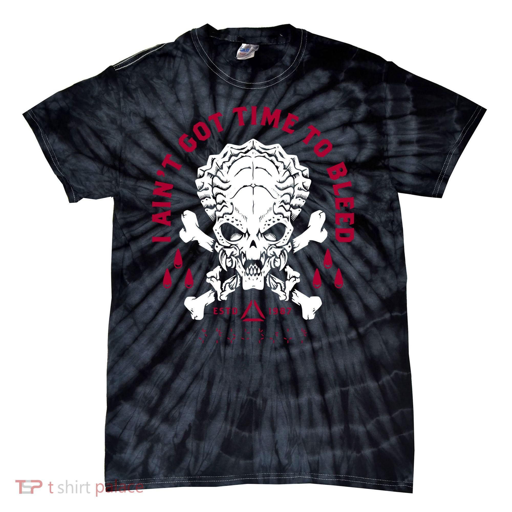 Predator Skull Ain't Got Time To Bleed Military Distressed Tie-Dye T-Shirt