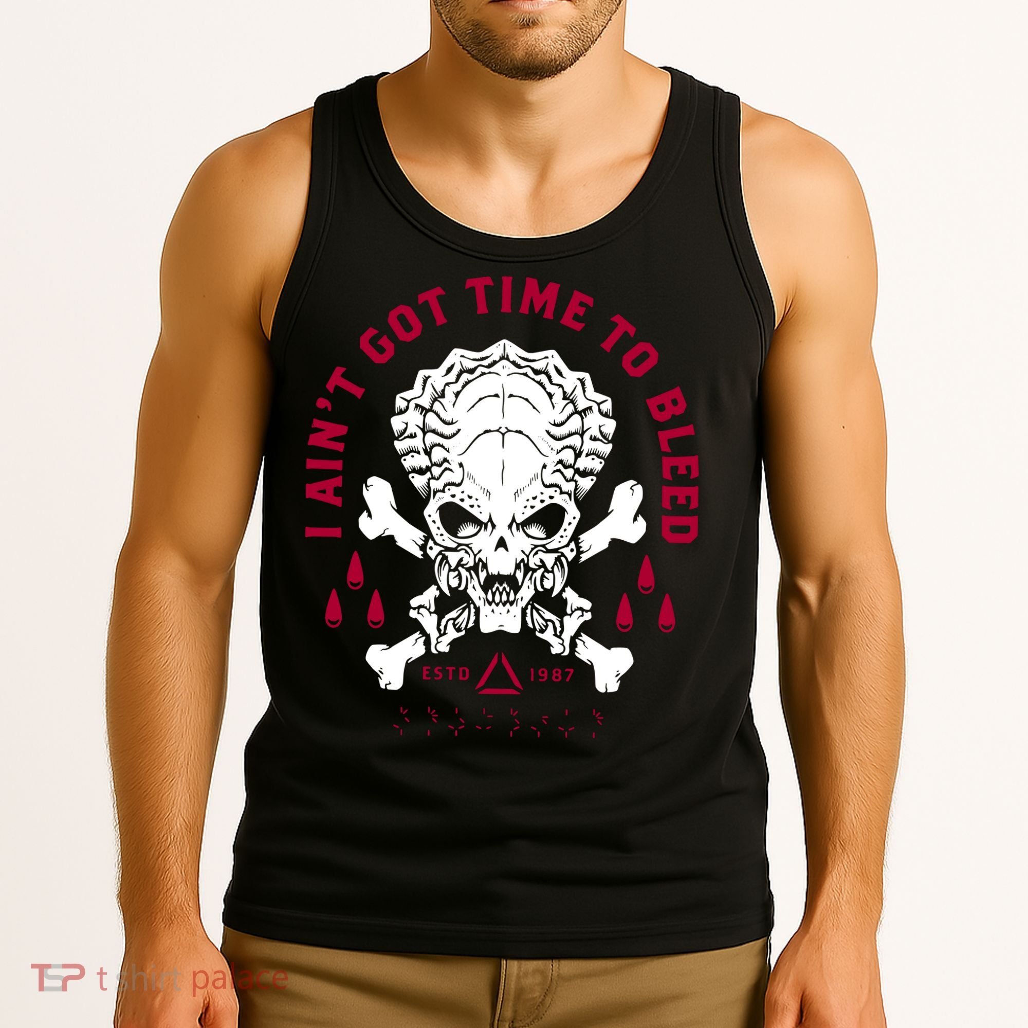 Predator Skull Ain't Got Time To Bleed Military Distressed Tank Top