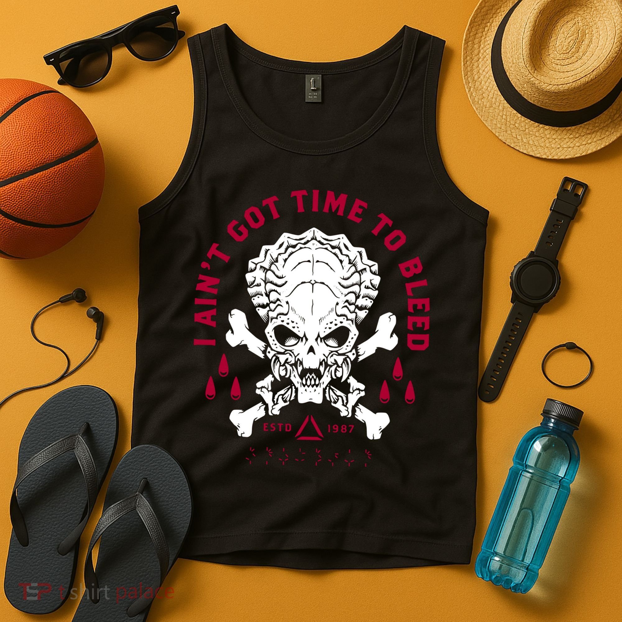 Predator Skull Ain't Got Time To Bleed Military Distressed Tank Top