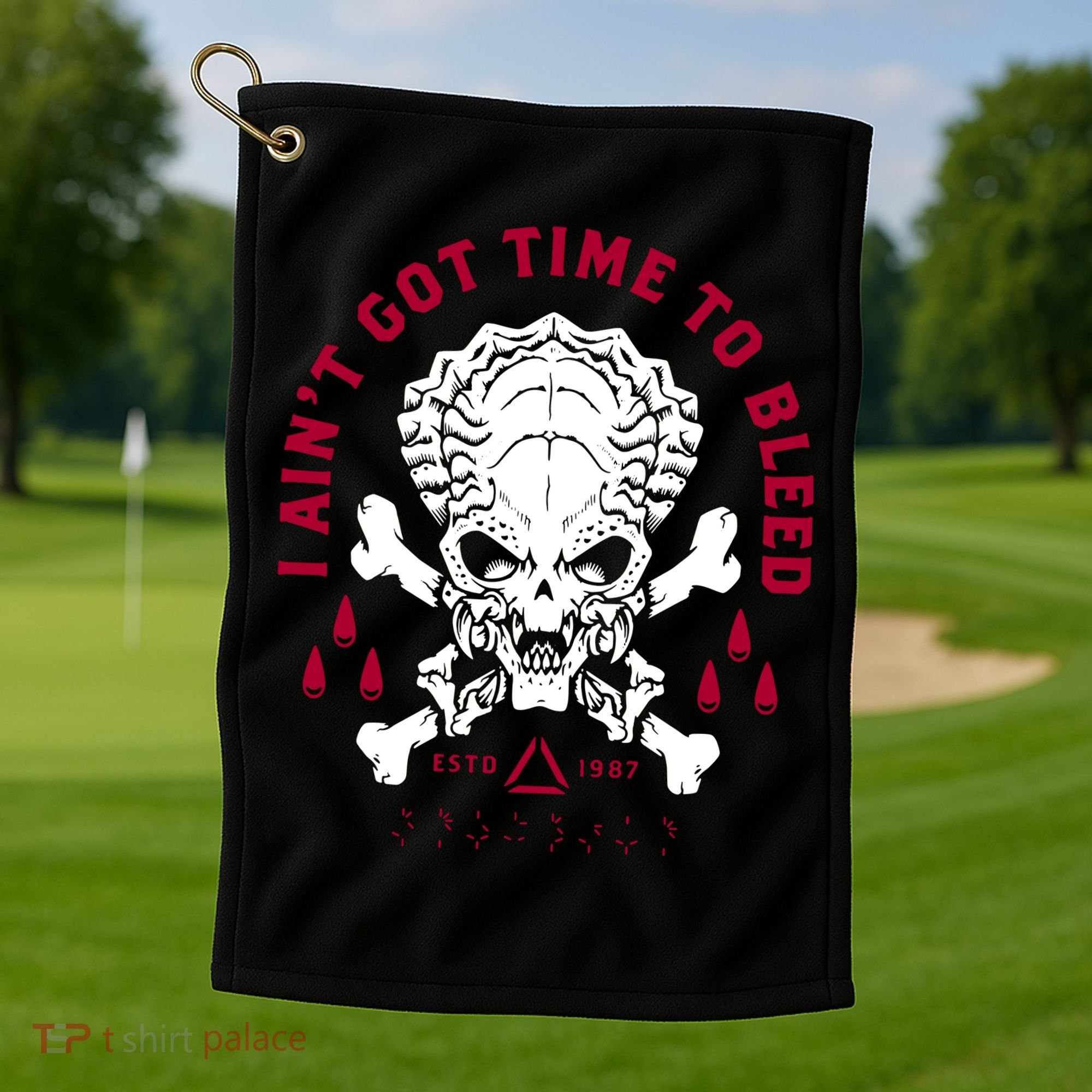 Predator Skull Ain't Got Time To Bleed Military Distressed Golf Towel