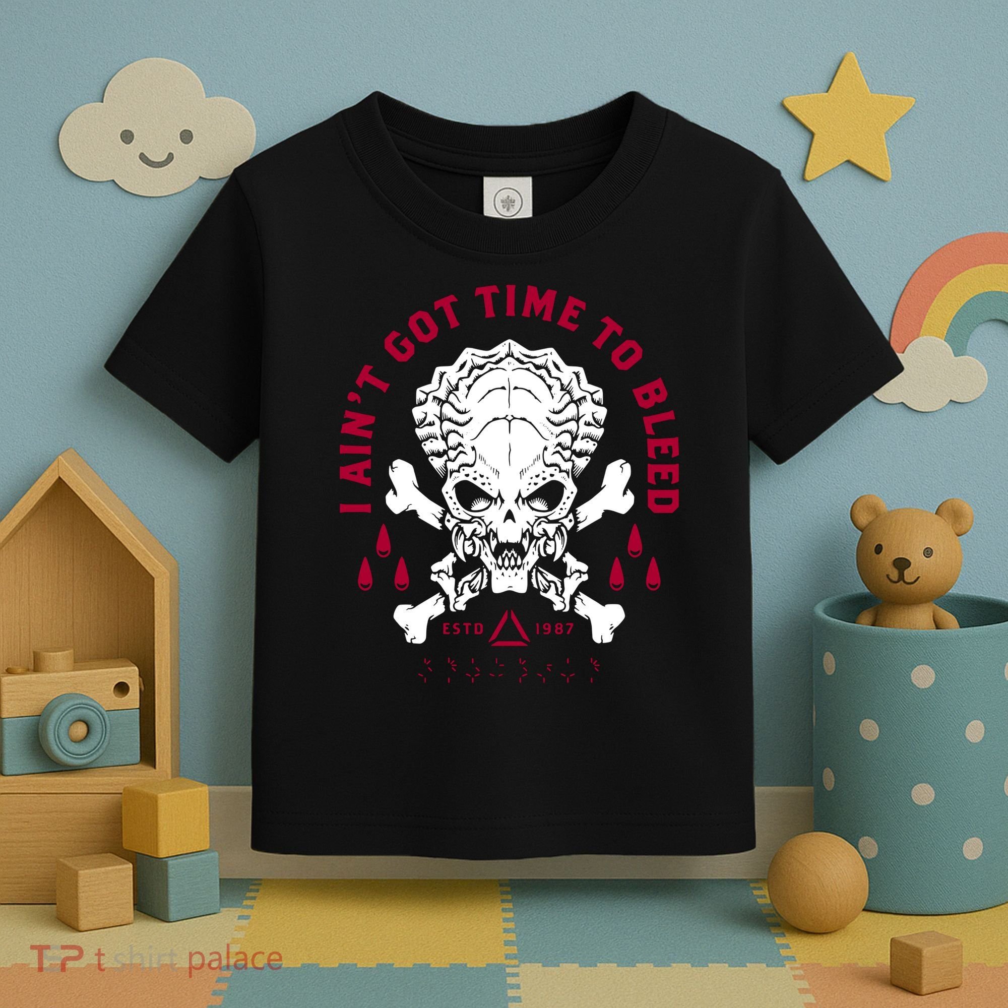 Predator Skull Ain't Got Time To Bleed Military Distressed Toddler T-Shirt