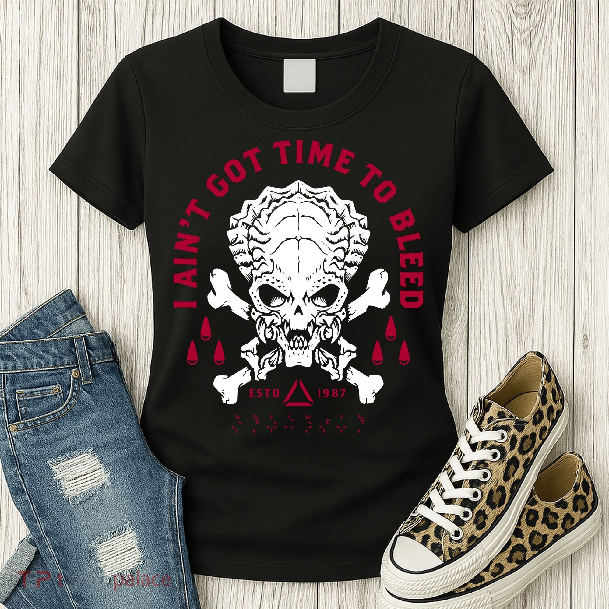 Predator Skull Ain't Got Time To Bleed Military Distressed Women's T-Shirt