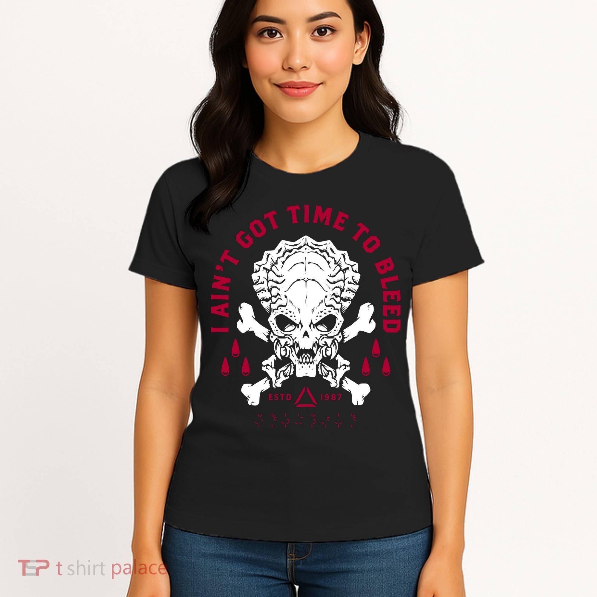 Predator Skull Ain't Got Time To Bleed Military Distressed Women's T-Shirt