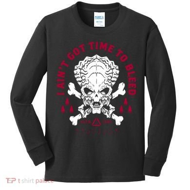 Predator Skull Ain't Got Time To Bleed Military Distressed Kids Long Sleeve Shirt