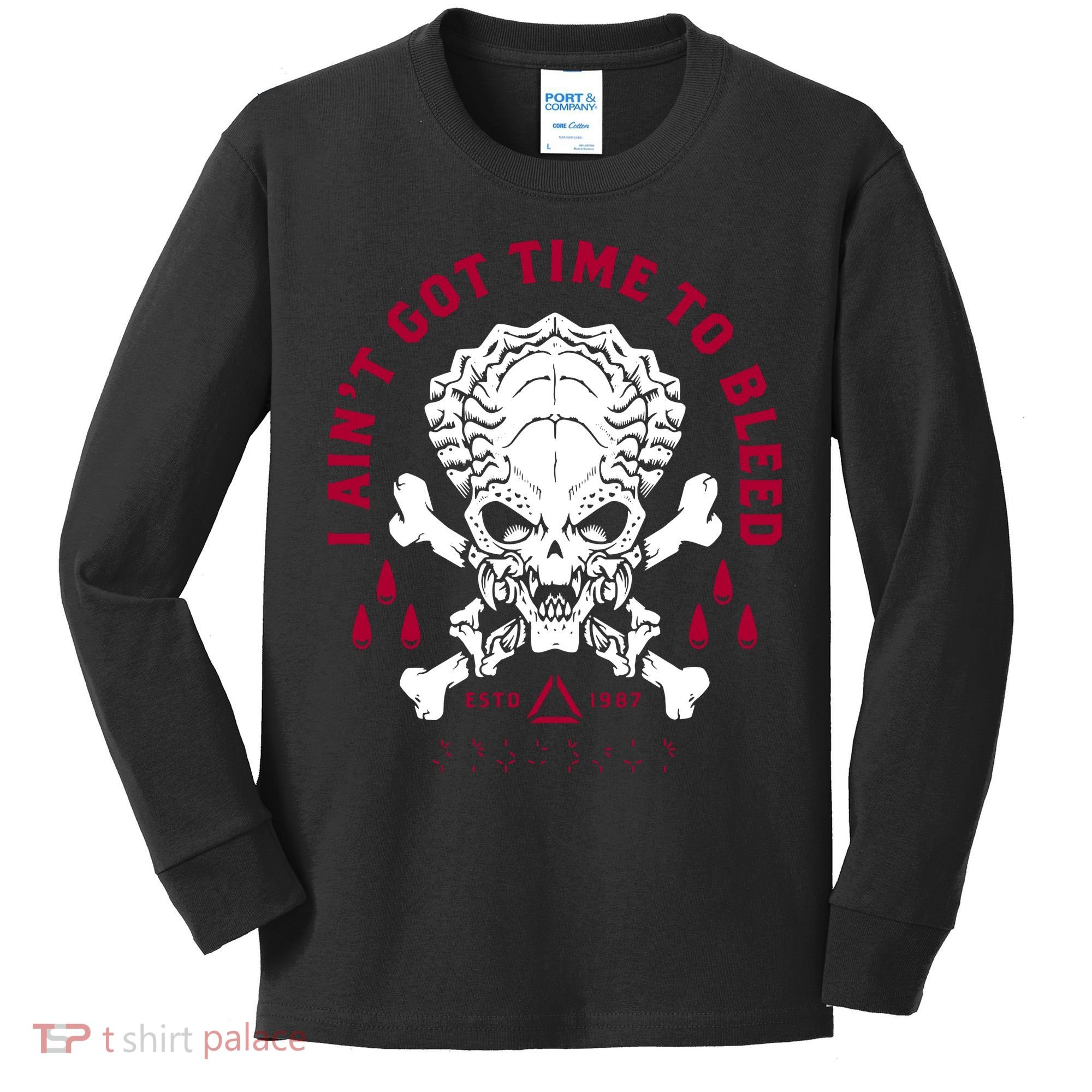 Predator Skull Ain't Got Time To Bleed Military Distressed Kids Long Sleeve Shirt