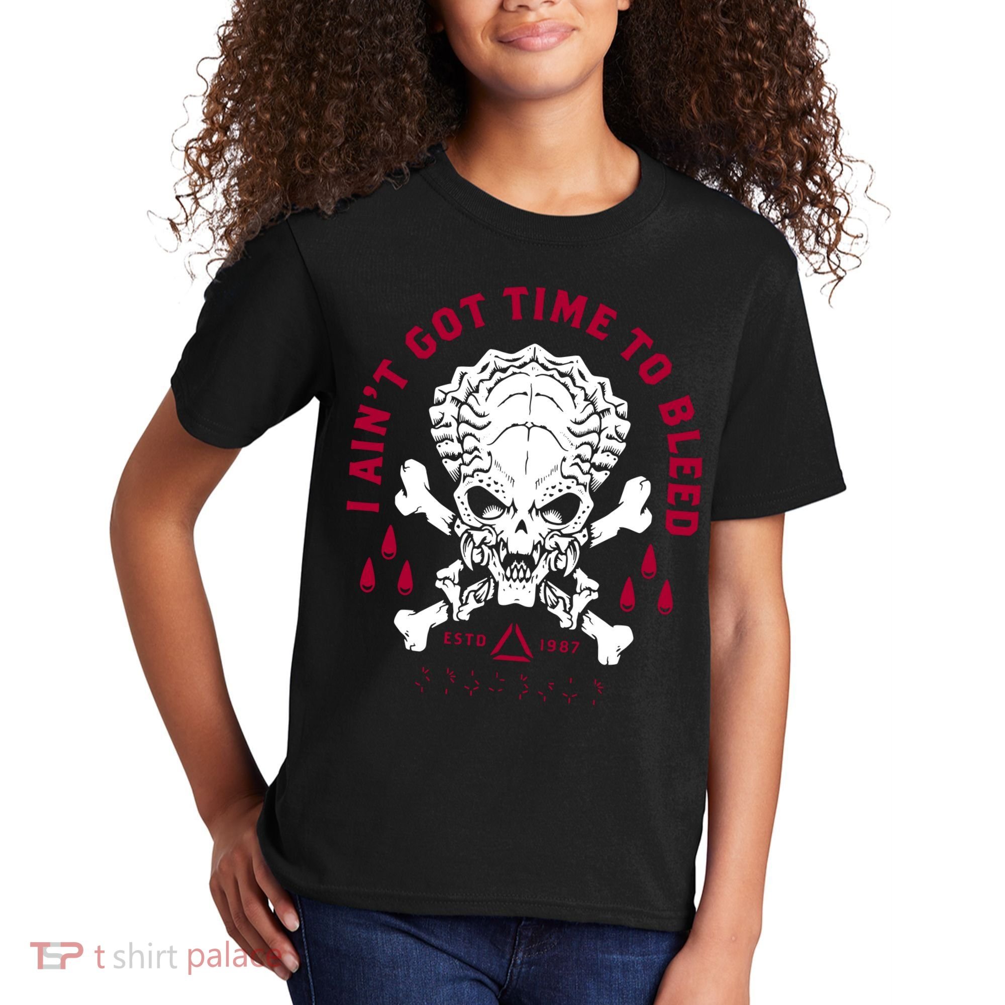 Predator Skull Ain't Got Time To Bleed Military Distressed Kids T-Shirt
