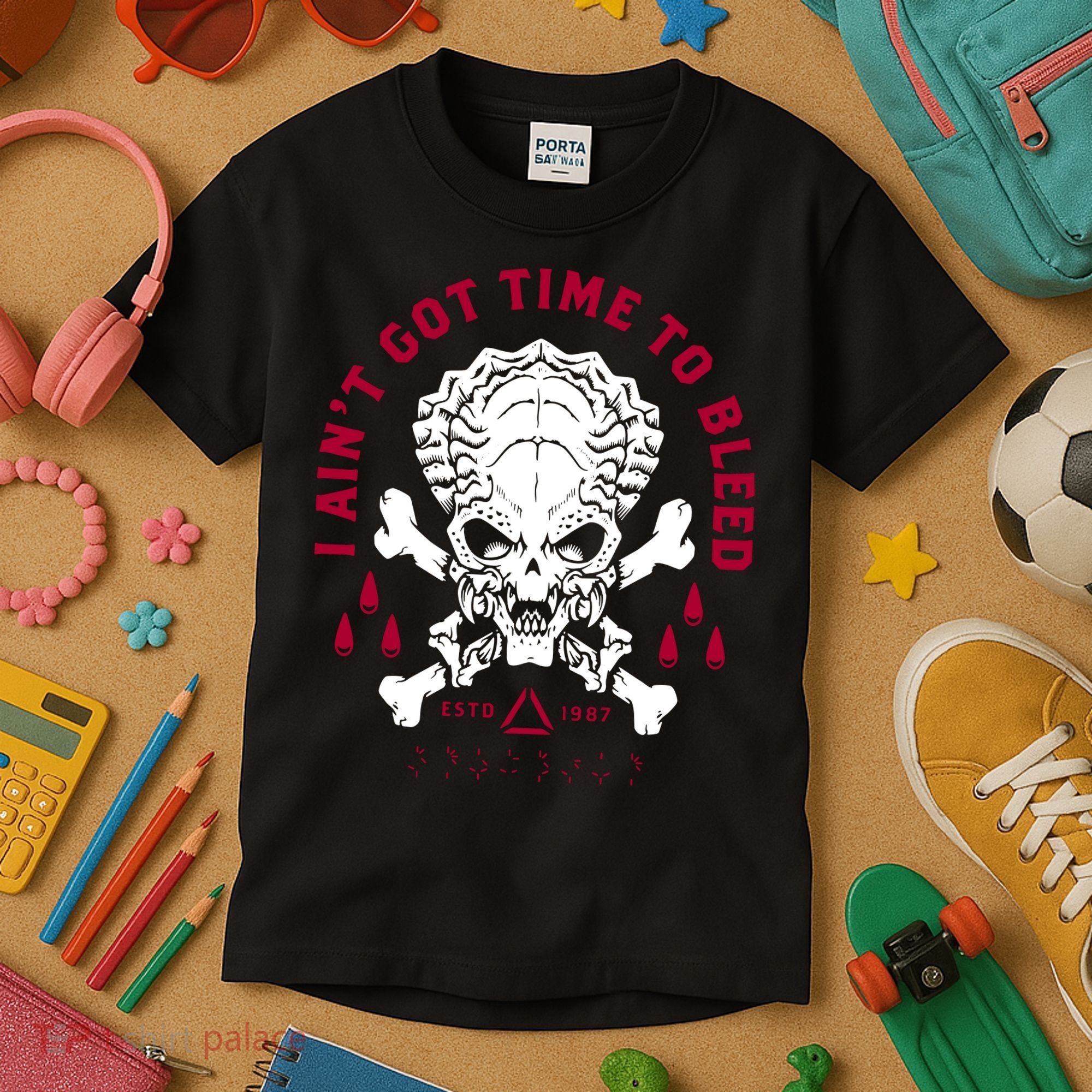 Predator Skull Ain't Got Time To Bleed Military Distressed Kids T-Shirt