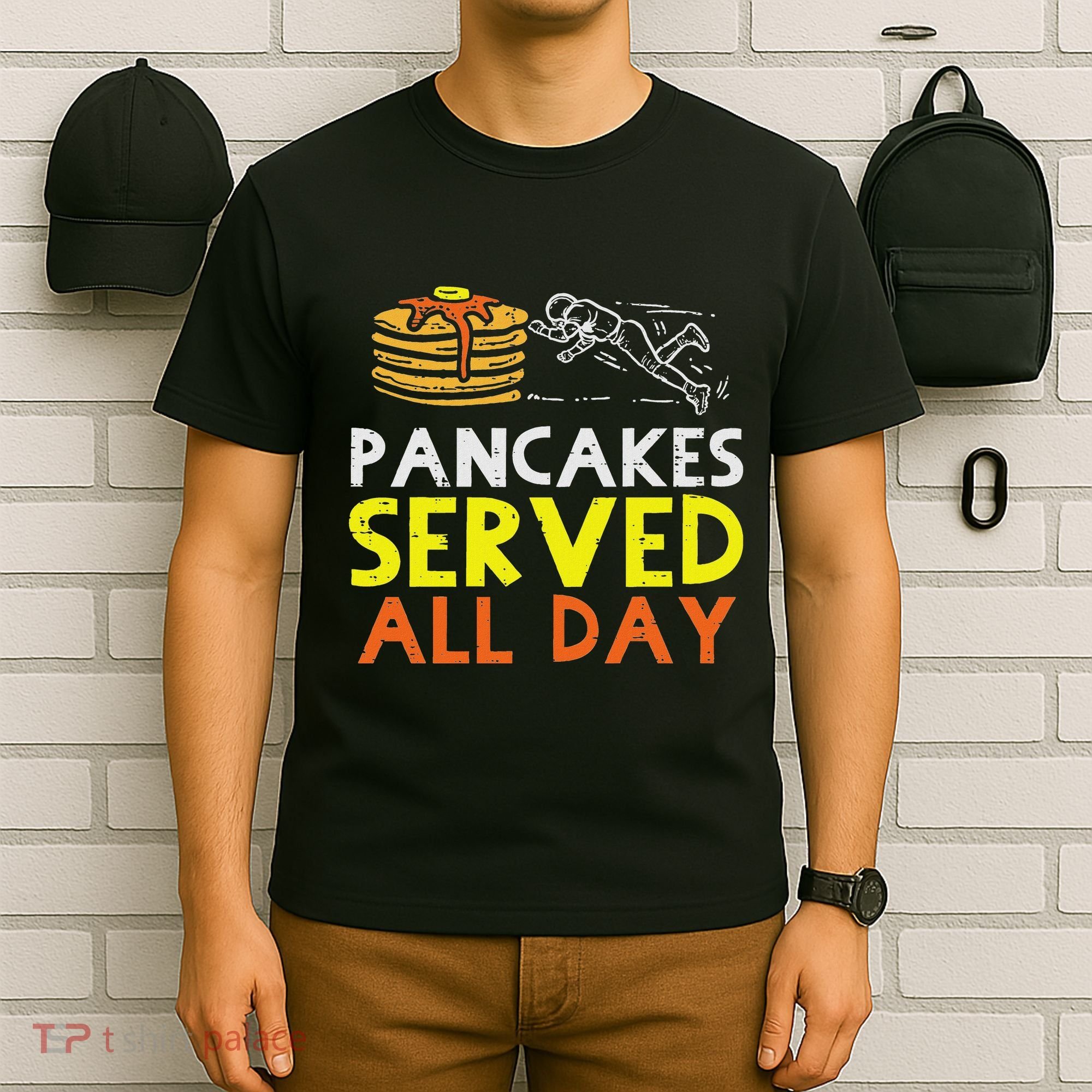 Pancakes Served American Football Funny Offensive Lineman T-Shirt