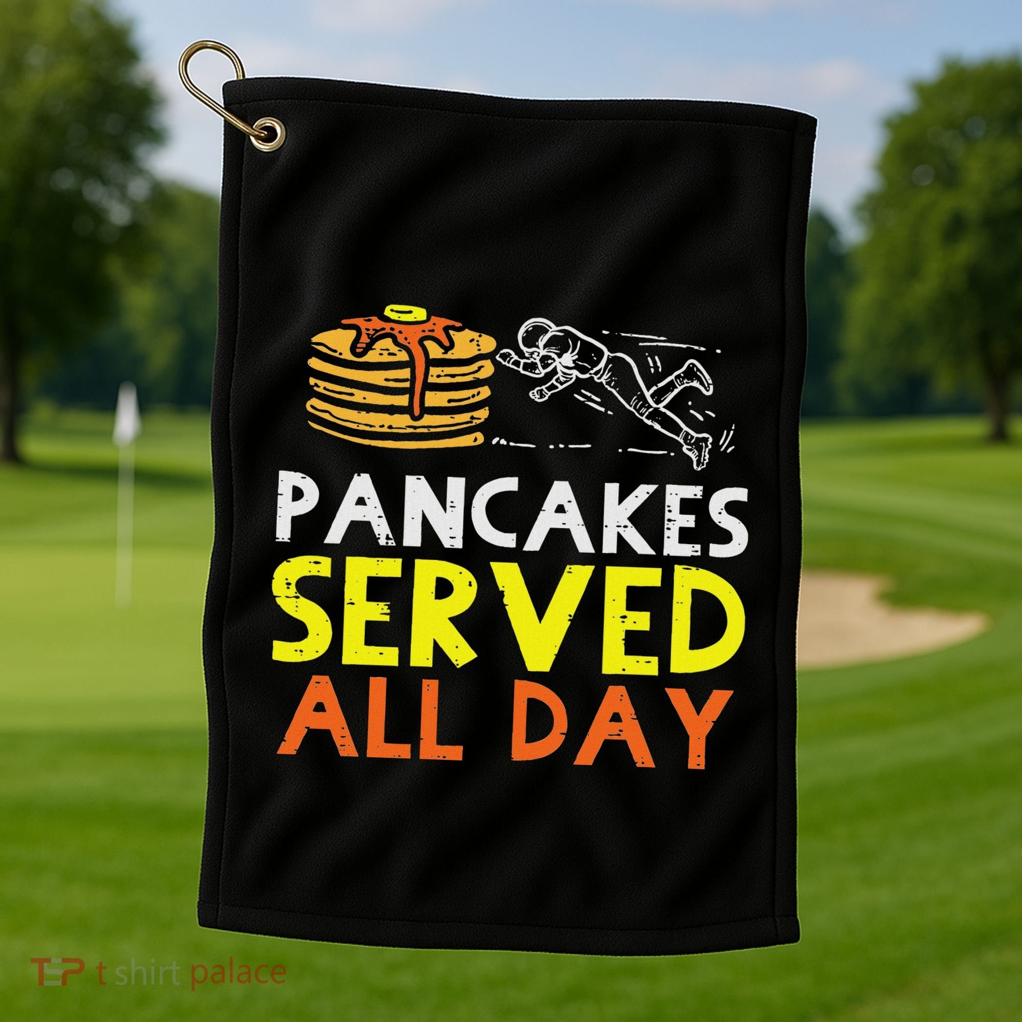 Pancakes Served American Football Funny Offensive Lineman Golf Towel