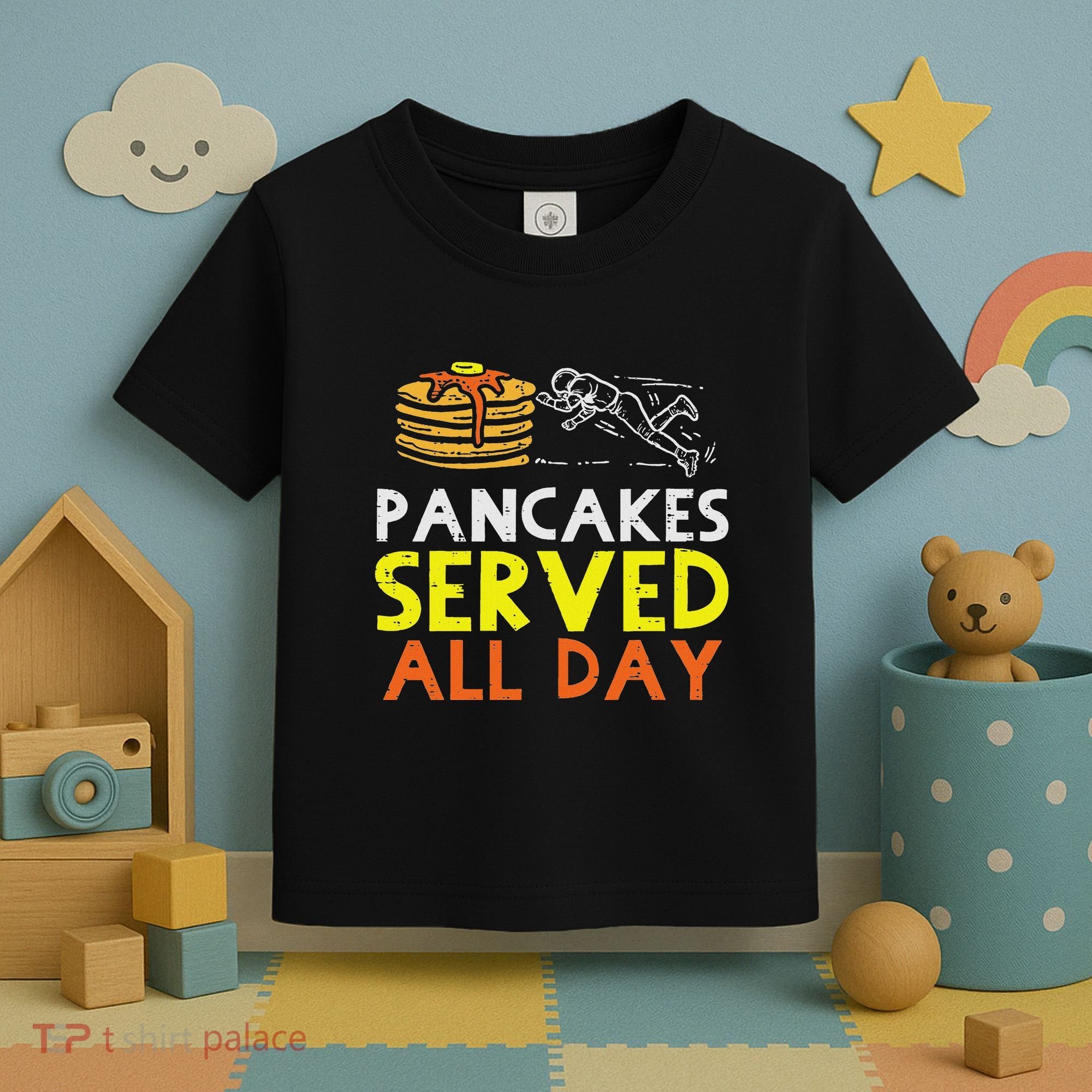 Pancakes Served American Football Funny Offensive Lineman Toddler T-Shirt