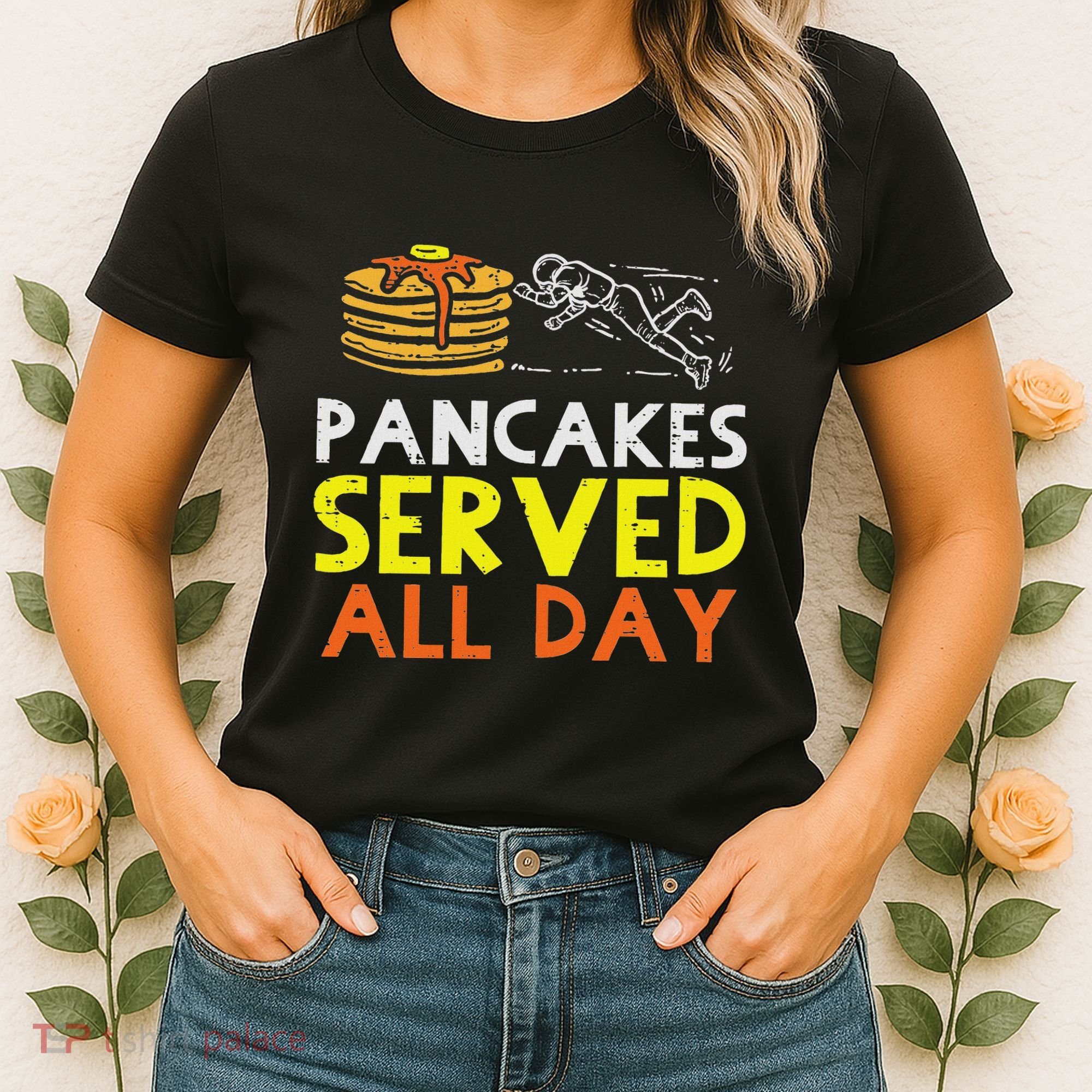 Pancakes Served American Football Funny Offensive Lineman Women's T-Shirt