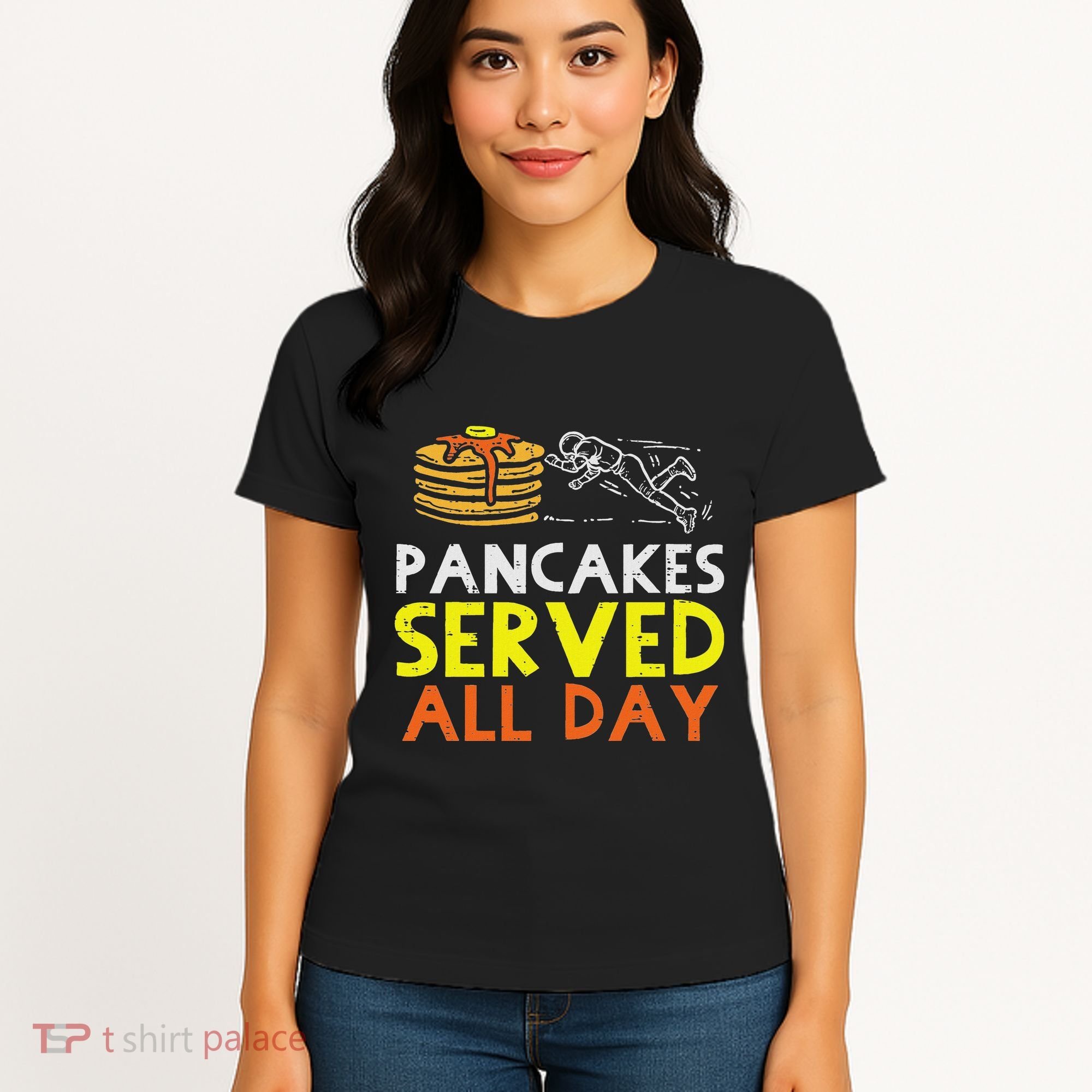 Pancakes Served American Football Funny Offensive Lineman Women's T-Shirt