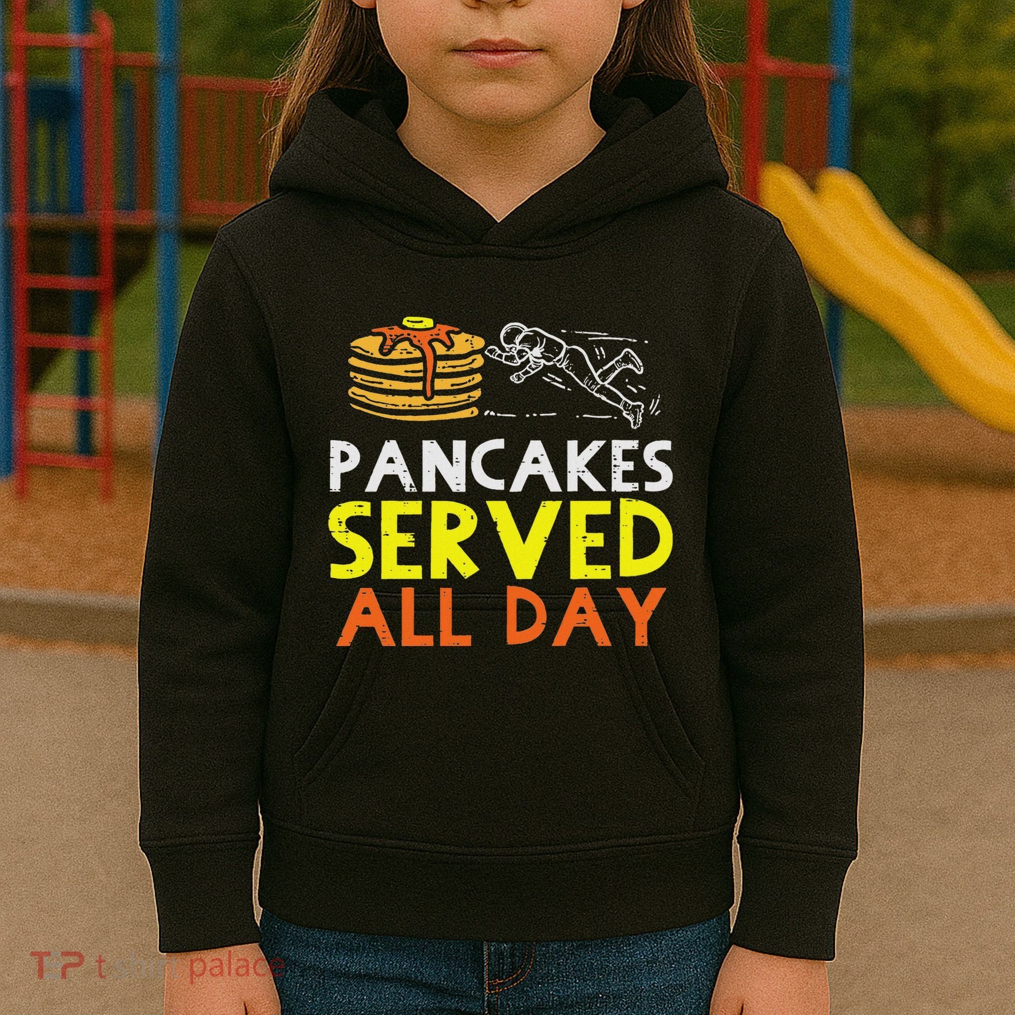 Pancakes Served American Football Funny Offensive Lineman Kids Hoodie