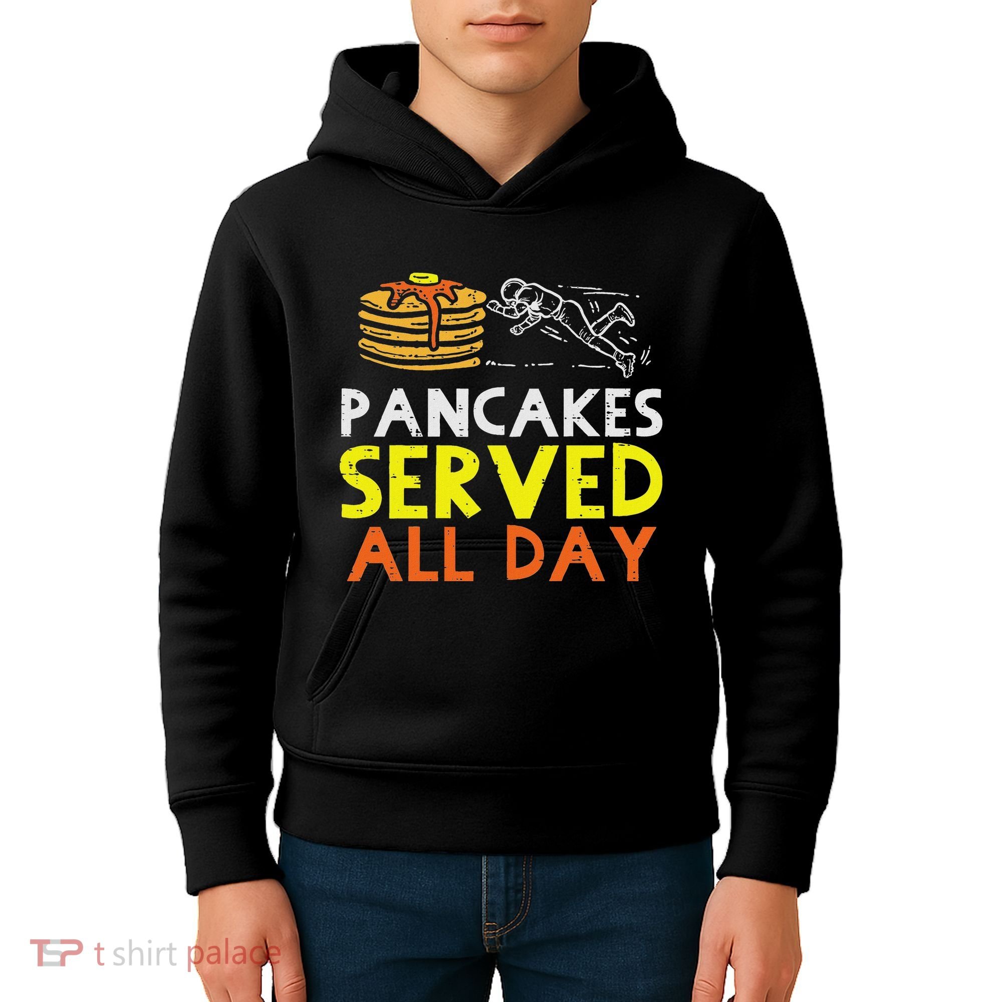 Pancakes Served American Football Funny Offensive Lineman Kids Hoodie
