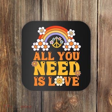 Peace Sign All You Need Is Love 60s 70s Coaster