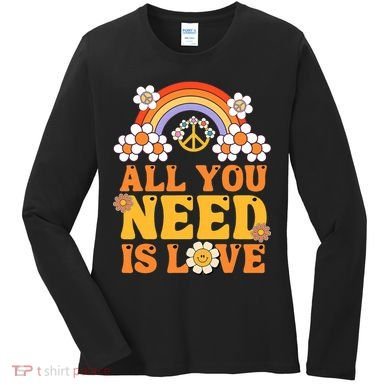 Peace Sign All You Need Is Love 60s 70s Women's Long Sleeve Shirt