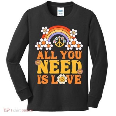 Peace Sign All You Need Is Love 60s 70s Kids Long Sleeve Shirt