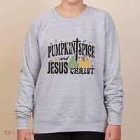 Pumpkin Spice And Jesus Christ Fun Fall Christian Cross Faith Women's Sweatshirt thumb 0