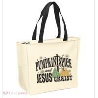 Pumpkin Spice And Jesus Christ Fun Fall Christian Cross Faith Tote Bag thumb 2