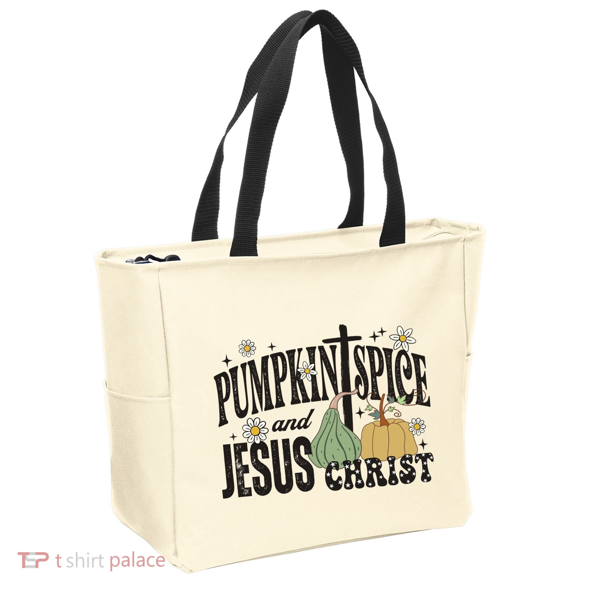Pumpkin Spice And Jesus Christ Fun Fall Christian Cross Faith Tote Bag