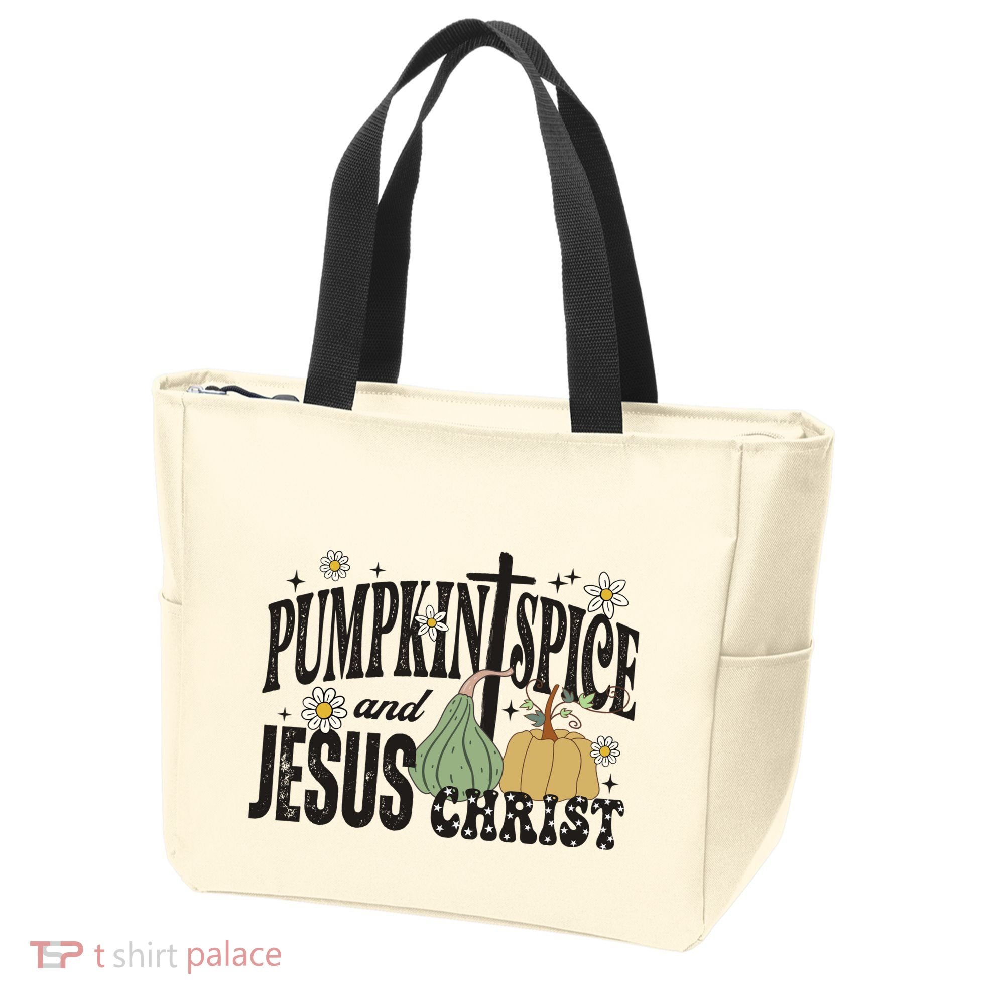 Pumpkin Spice And Jesus Christ Fun Fall Christian Cross Faith Tote Bag