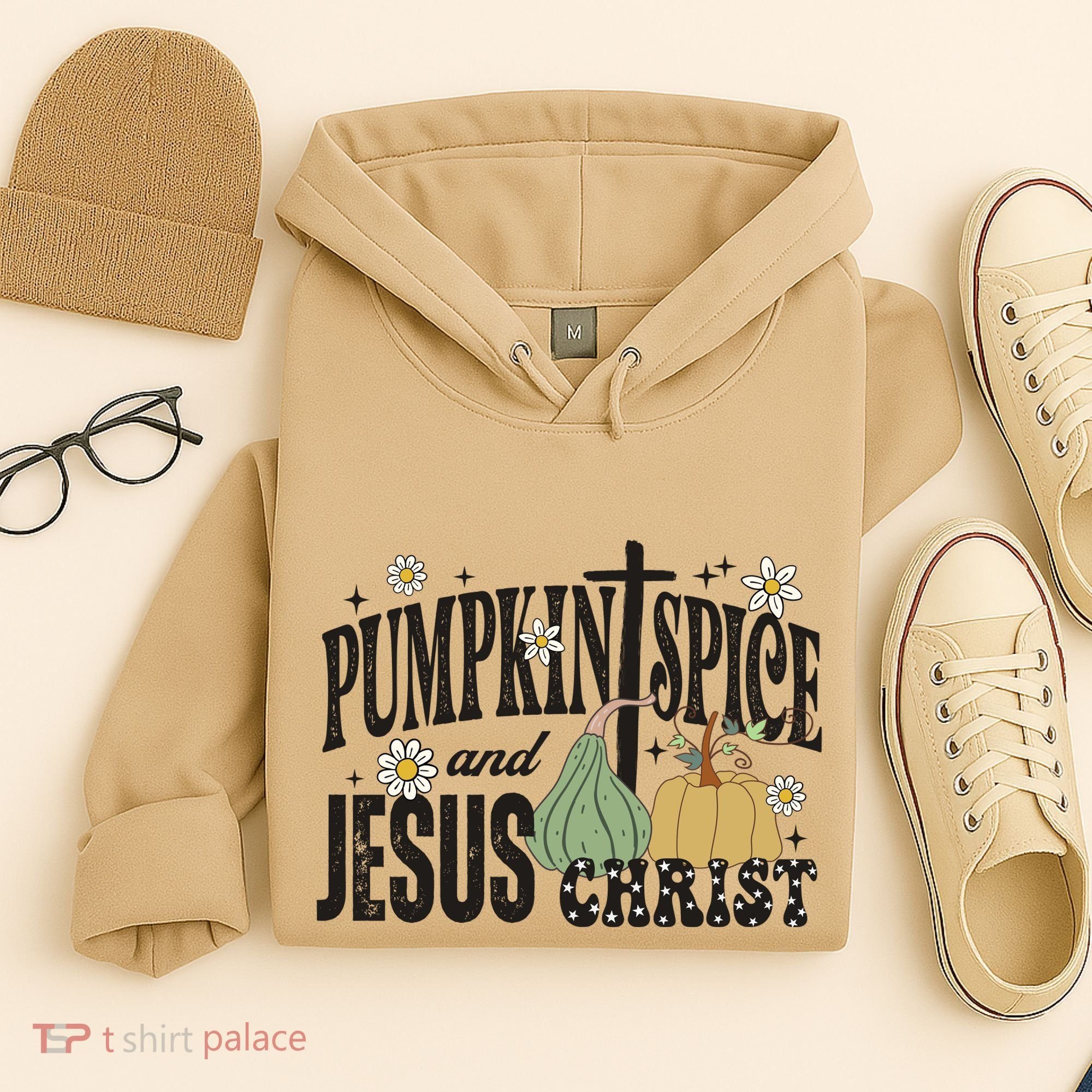 Pumpkin Spice And Jesus Christ Fun Fall Christian Cross Faith Hoodie