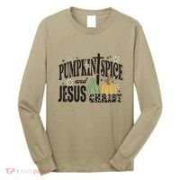 Pumpkin Spice And Jesus Christ Fun Fall Christian Cross Faith Long Sleeve Shirt thumb 0