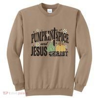 Pumpkin Spice And Jesus Christ Fun Fall Christian Cross Faith Sweatshirt thumb 0