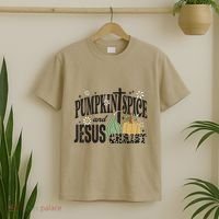 Pumpkin Spice And Jesus Christ Fun Fall Christian Cross Faith T-Shirt thumb 2