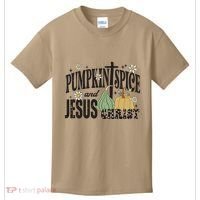 Pumpkin Spice And Jesus Christ Fun Fall Christian Cross Faith Kids T-Shirt thumb 0