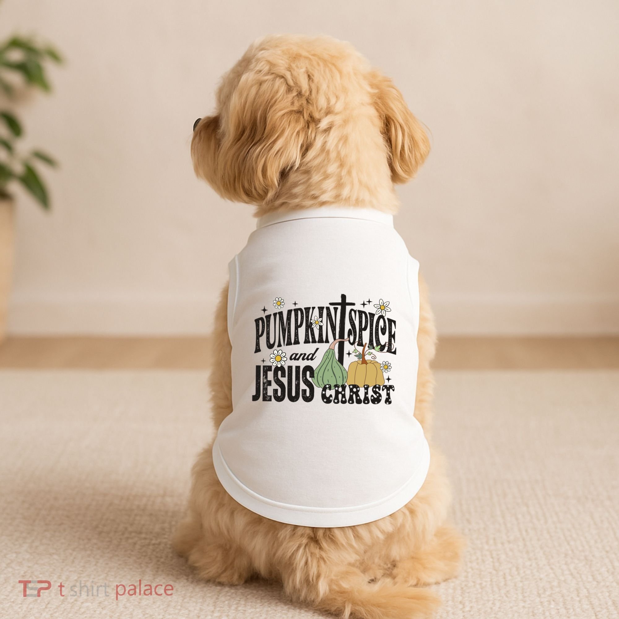 Pumpkin Spice And Jesus Christ Fun Fall Christian Cross Faith Doggie Tank