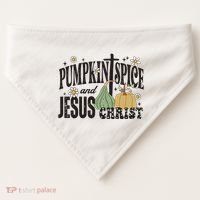 Pumpkin Spice And Jesus Christ Fun Fall Christian Cross Faith USA-Made Doggie Bandana thumb 0