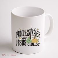 Pumpkin Spice And Jesus Christ Fun Fall Christian Cross Faith Coffee Mug thumb 1