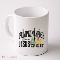 Pumpkin Spice And Jesus Christ Fun Fall Christian Cross Faith Coffee Mug thumb 0