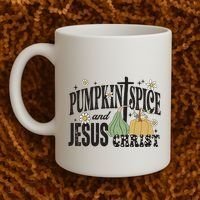 Pumpkin Spice And Jesus Christ Fun Fall Christian Cross Faith Coffee Mug thumb 2