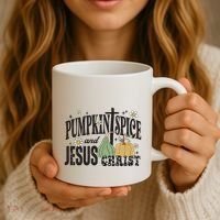 Pumpkin Spice And Jesus Christ Fun Fall Christian Cross Faith Coffee Mug thumb 3
