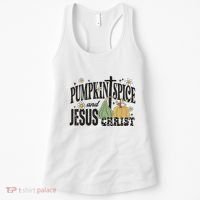 Pumpkin Spice And Jesus Christ Fun Fall Christian Cross Faith Women's Tank Top thumb 0