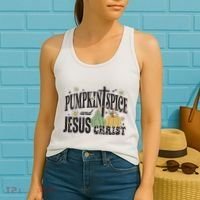 Pumpkin Spice And Jesus Christ Fun Fall Christian Cross Faith Women's Tank Top thumb 2