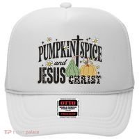 Pumpkin Spice And Jesus Christ Fun Fall Christian Cross Faith Hat thumb 0