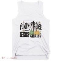 Pumpkin Spice And Jesus Christ Fun Fall Christian Cross Faith Tank Top thumb 0
