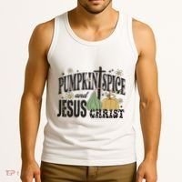 Pumpkin Spice And Jesus Christ Fun Fall Christian Cross Faith Tank Top thumb 3