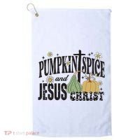 Pumpkin Spice And Jesus Christ Fun Fall Christian Cross Faith Golf Towel thumb 0