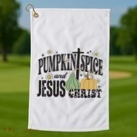 Pumpkin Spice And Jesus Christ Fun Fall Christian Cross Faith Golf Towel thumb 1