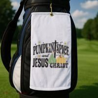 Pumpkin Spice And Jesus Christ Fun Fall Christian Cross Faith Golf Towel thumb 2