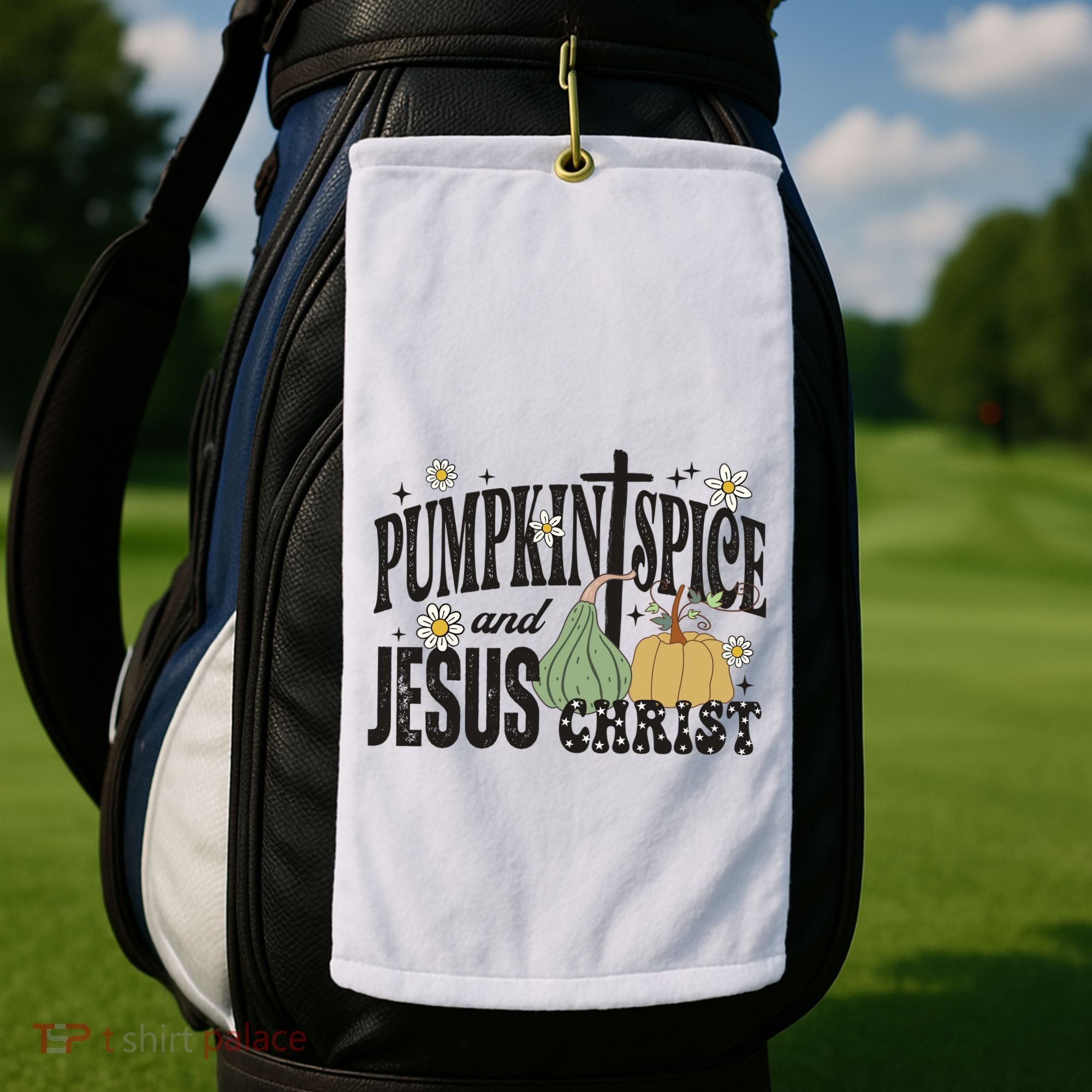 Pumpkin Spice And Jesus Christ Fun Fall Christian Cross Faith Golf Towel