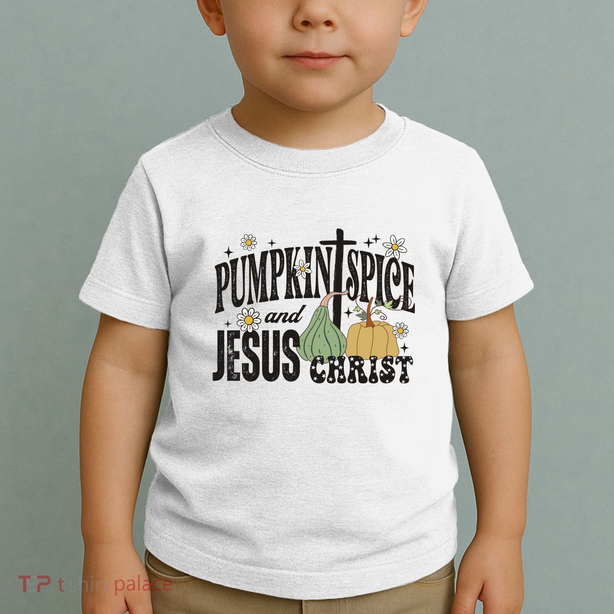 Pumpkin Spice And Jesus Christ Fun Fall Christian Cross Faith Toddler T-Shirt