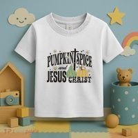 Pumpkin Spice And Jesus Christ Fun Fall Christian Cross Faith Toddler T-Shirt thumb 3