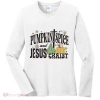 Pumpkin Spice And Jesus Christ Fun Fall Christian Cross Faith Women's Long Sleeve Shirt thumb 0